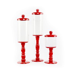 Trio torneado acrílico Decorativo Vermelho tipo-c com 3 unidades