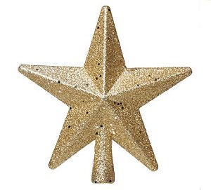 Topo De Árvore Estrela Com Glitter Ouro 20cm Com 1unidade