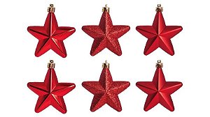 Decoração Natal Pendurar Árvore 6 Peças Estrela 7cm Vermelho