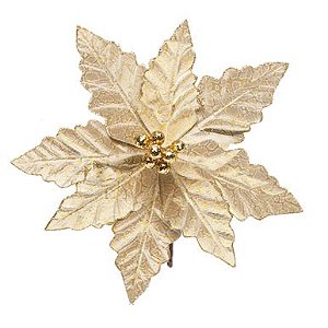 Flor De Natal Poinsetia Ouro Com Cabo Curto Com 1unidade