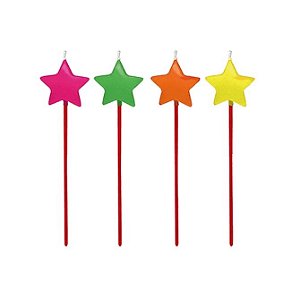 Vela de Aniversário Estrela Colorido 14,5cm com 4 unidades