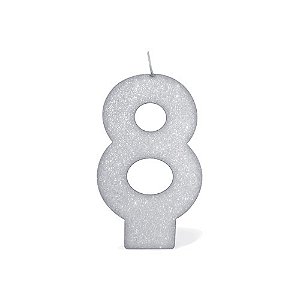 Vela de Aniversário Glitter Número 8 Branca