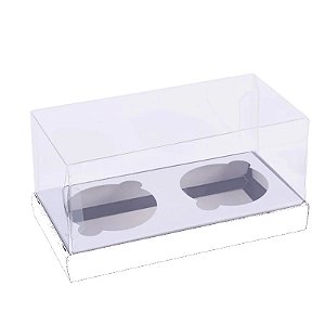 Caixa Tampa Transparente para 2 CupCakes Branco com 1 unidade