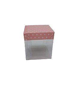 Caixa de Acetato 6,5x6,5x7cm Poá Rosa e Branco com 8 unidades
