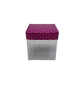 Caixa de Acetato 6,5x6,5x7cm Poá Pink e Preto com 8 unidades