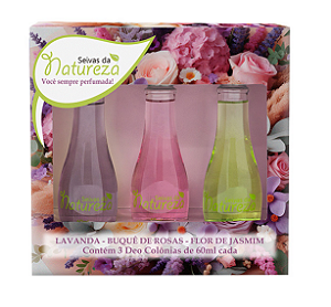 KIT 3 DEO COLONIAS 60ML CADA JASMIM ROSAS E LAVANDA AROMATICA