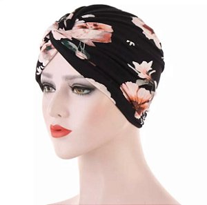 Turbante floral - preto