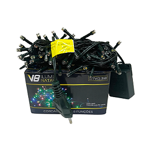 CORDAO 100 LEDS 8 FUNÇÃO COLORIDO 127V FIO VD 10M BRILLIANT