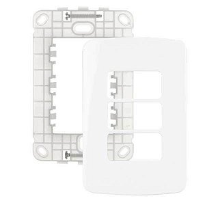 CONJUNTO PLACA 4X2 3 POSTOS HORIZONTAL BRANCO COM SUPORTE - LINHA B3 - MARGIRIUS