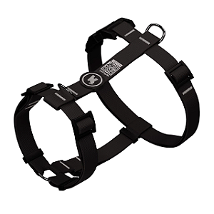 Conjunto Peitoral H e Guia para Cachorro Premium com QR Code | Classic Preta