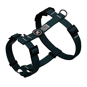 Conjunto Peitoral H e Guia para Cachorro Premium com QR Code | Petróleo