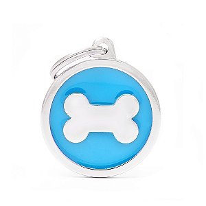 Plaquinha Classic Círculo Grande Azul Celeste com Osso | Ganhe a Gravação