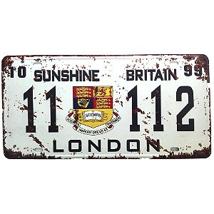 Placa de carro antiga decorativa metálica vintage Londres