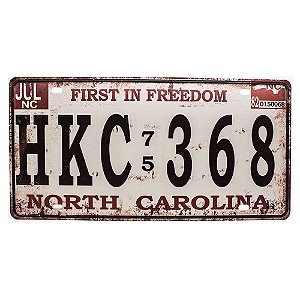 Placa de Carro Antiga Decorativa Metálica Vintage North Carolina