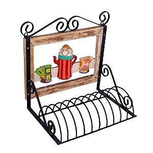 Paneleiro Porta Pratos de Madeira e Metal (42 x 47 x 32)cm (L) (c)