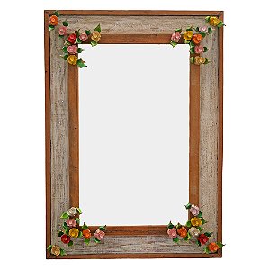 Moldura de Espelho Madeira Rústico com Rosas 106 x 76 cm (S)