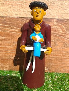 Santo Antônio Rústico Cerâmica Azul Artesanal 14cm (S)