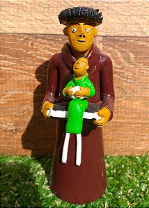 Santo Antônio Rústico Cerâmica Verde Artesanal 14cm (S)