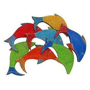 Quadro de Peixes Coloridos Artesanal Madeira 38x46cm B (S)