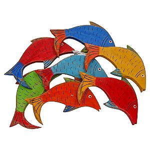 Quadro de Peixes Coloridos Artesanal Madeira 38x46cm A (S)