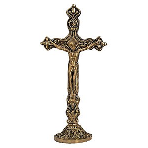 Crucifixo Cristo Crucificado de Bronze Mesa (26 x 13)cm (S)