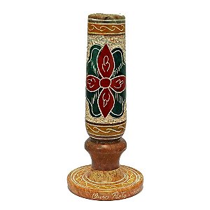 Castiçal Em Pedra Sabão 1 Vela Artesanato Pintado a Mão (S)