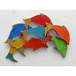 Quadro de Peixes Coloridos Artesanal Madeira 38x46cm C (S)
