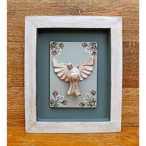 Quadro Divino Espírito Rústico Pátina Branca Fundo Cinza (S) (c)