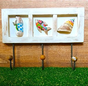 Quadro Cabideiro com Ganchos em Madeira Fauna Marinha A  (S)