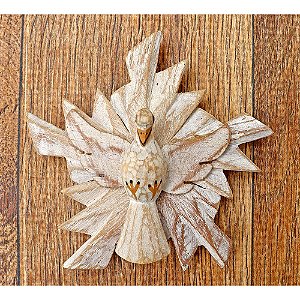 Divino Espírito Santo em Madeira Pátina Branca Luxo 10cm