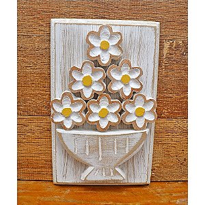 Quadro Vaso de Flores Brancas Madeira 22 x 14cm (S)