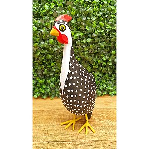 Galinha da Angola Esculpida e Pintada em Madeira P (B) (S)