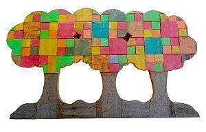 Quadro Rústico Artesanal Painel Trio de Árvores Madeira de Demolição (L)(c)