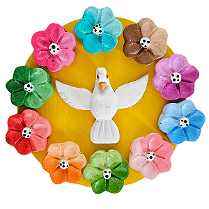 Mandala Divino Espírito Santo Madeira Entalhada e Pintada a Mão Artesanal