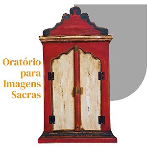 Oratório Em Madeira Entalhado e Pintado a Mão 2 L