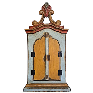 Oratório Em Madeira Entalhado e Pintado a Mão 3 L Com Detalhe Barroco