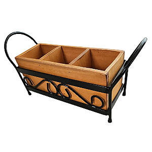 Porta Talher de Madeira e Ferro Mesa Posta