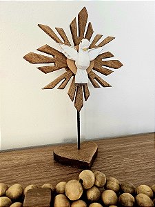 Divino Espírito Santo Pedestal Coração Madeira Natural