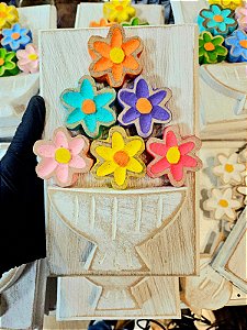 Quadros de Flores Coloridas Madeira 100%  Artesanal