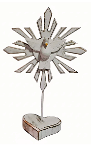 Divino Espírito Santo Pedestal Coração Madeira Patina Branca