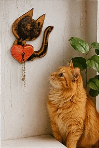 Cabide Gatinho Gancho Madeira Linha Gatos Feito a Mão