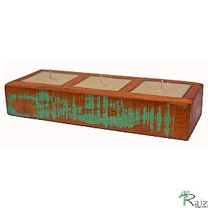 Castiçal em Madeira de Demolição Peroba Rosa Três Velas (S)