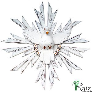 Divino Espírito Santo Madeira Flores Pátina Branca 50cm A(S) (c)