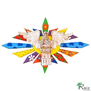 Divino Espírito Santo Oval Madeira Pátina Branca 43cm (S) (c)