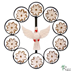 Mandala Divino Espírito Santo com Flores Madeira e Metal (L)(c)