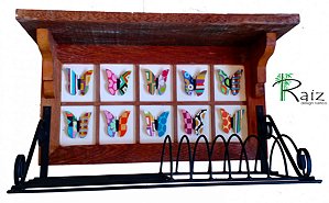 Paneleiro Porta Pratos Madeira E Ferro Borboletas 60cm (L) (c)