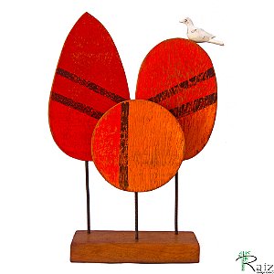 Escultura de Mesa Madeira Demolição Árvores com Pássaro (S)