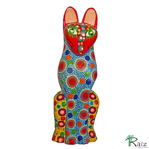 Escultura de Gato Madeira Entalhado e Pintado à Mão A (S) (c)