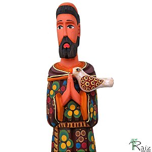 Escultura São Francisco de Assis Madeira Artesanal 42cm (S)