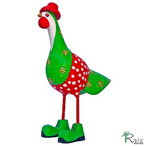 Galinha de Chapéu e Botas Esculpida em Madeira A (S)